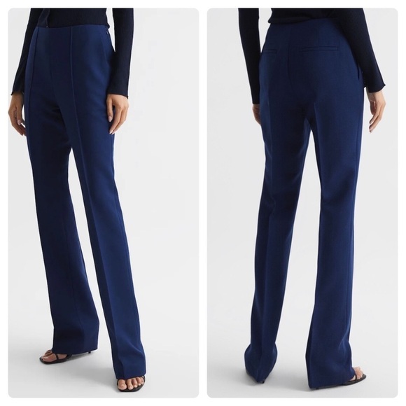 New! Reiss Kali Slim Mid Rise Wool Flare Trousers Navy Blue Size 10 NWT! - Picture 2 of 16